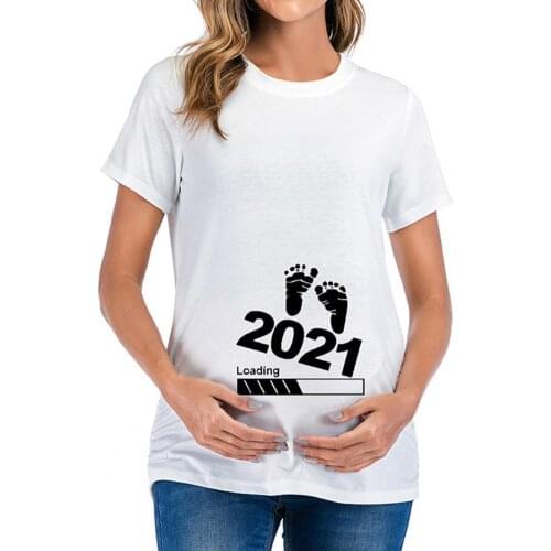 2021 Maternity T-shirt Short Sleeve Baby Loading 2021 Printed Cotton Women Pregnancy Announcement Blouse Top for Pregnant Women