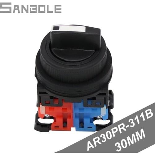 30mm AR30PR-311B Three Positions Selector Rotary Switch Black Handle Conversion Self-locking Latching knob switch 1NO1NC