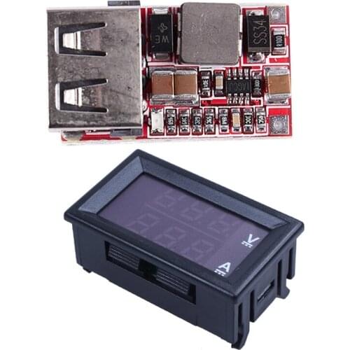 6-24V 12V/24V to 5V 3A Car USB Charger Module & DC0-100V 10A LED DC Dual Display Digital Voltage Current Meter Head
