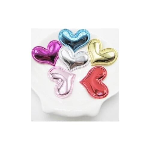 60PCS/lot 3.8*3CM Glitter Baby Girls Hair Accessories Shiny PU Heart Padded Appliqued for BB Clip Decoration