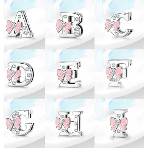 925 Sterling Silver A To Z Bow-knot Clear CZ 26 Letter Alphabet Charms Clips Beads Fit Original Reflections Bracelets Jewelry