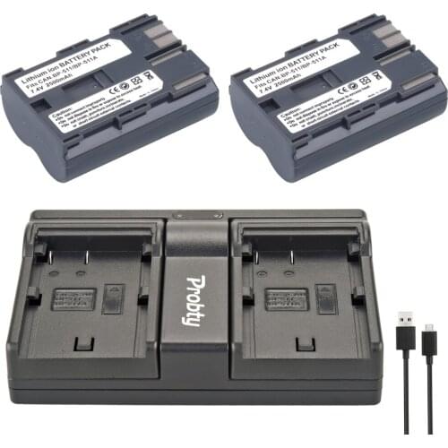 PROBTY 2pcs BP-511 BP511a Camera Battery + USB Dual Charger For Canon 50D 40D 30D D60 5D 10D 20D 20Da G1 G2 G3 G5 G6 PM067