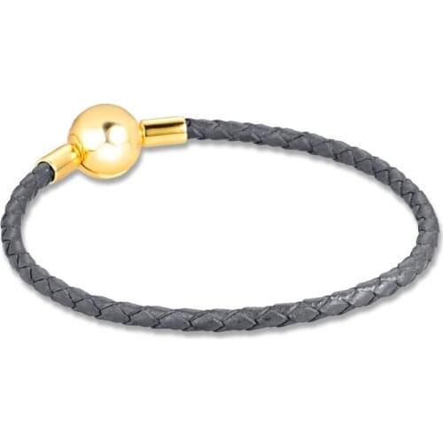 Shine Grey Leather Bracelets 100% Authentic 925 Sterling Silver Jewelry Free Shipping