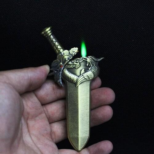 EDC Creative Sword Turbo Bronze Lighter Compact Jet Butane Gas Windproof Cigarette Accessories Inflated Gadgets for Man (No Gas)