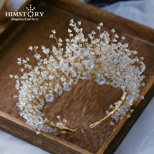 HIMSTORY Vintage European Gold Headbands Hairbands Baroque Headpieces Brides Crowns Handmade Crystal Wedding Hair Accessories