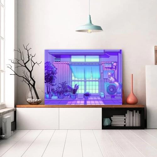Canvas HD Prints Painting Wall Art Cyberpunk Poster Window Building Modern Home Decor Modular Pictures Landscape For Living Room