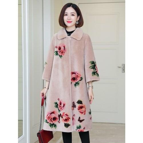 Fashion Printing 100% Wool Fur Coat Korean Warm Female Jacket Mink Fur Collar Winter Clothes Women 2020 Ropa De Mujer Zjt821