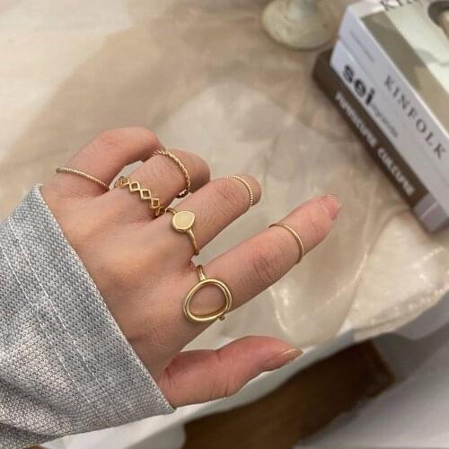 7Pcs/Set European Simple Style Hollow Irregular Rings Gold Silver Color Metal Knuckle Joint Classic Ring Set