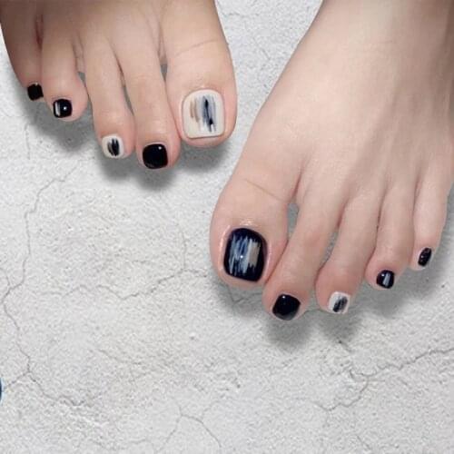 False toenails Beauty for Toenail with Black and White Unique Elegant Long Lasting Simple Detachable Suit for Womens Daliy Life