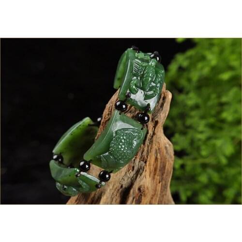 Natural Hetian stretchy bracelet with hand-carved Five Poisons beads Amulet Spider toad Wudu scorpion centipede snake Jade Bra