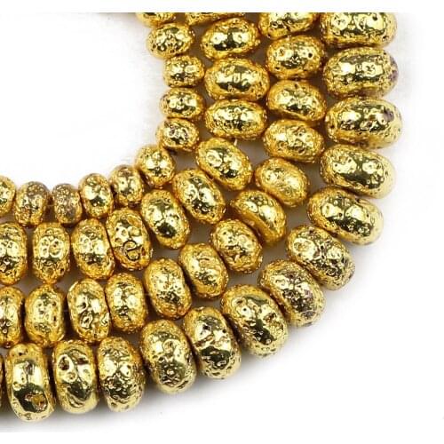 YHBZRET Natural Lava Stone Gold volcanics 6/8/10MM Flat Round Spacer Loose beads for Jewelry making bracelets Accessories diy