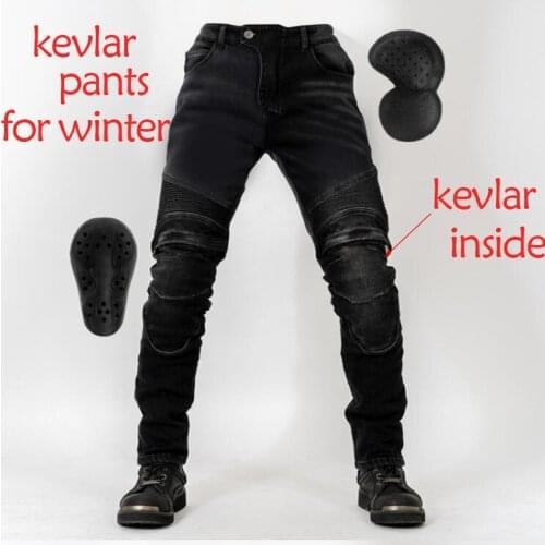 New Winter Motorcycle Riding Jeans Kevlr Wear Plus Velvet Mens Anti-fall Motorcycle Pants Trousers With Protection For Winter