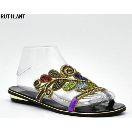 Latest Design Woman Shoes 2018 Summer African Style Large Size Slip on Rhinestone Women Wedding Shoes Italy Elegant Party Shoes
