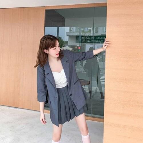 New Large size Loose Professiona Womens Clothing Korean Fashion Little Fragrant Wind Elegant Suit Pleated Mini Skirt Two Piece