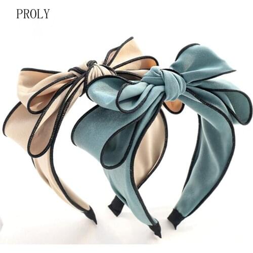 PROLY New Fashion Hair Accessories For Women Oversized Double-layer Bow Knot Headband Solid Color Fresh Hairband Wholesale