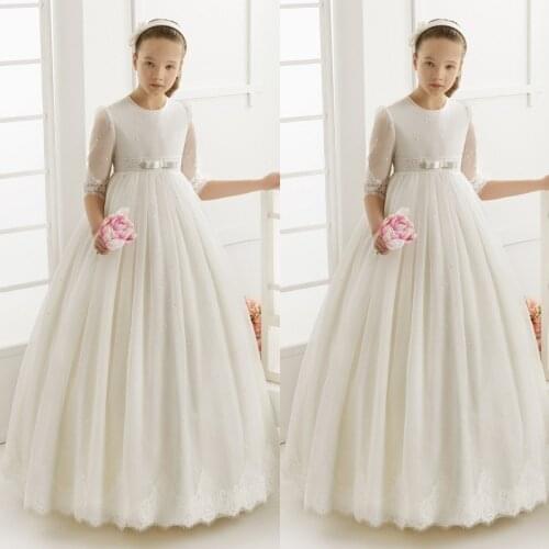 Flower Girl Dresses for Weddings Elegant First Communion Dresses for girls Tulle Ball Gown Half Sleeve Girls Pageant Gown