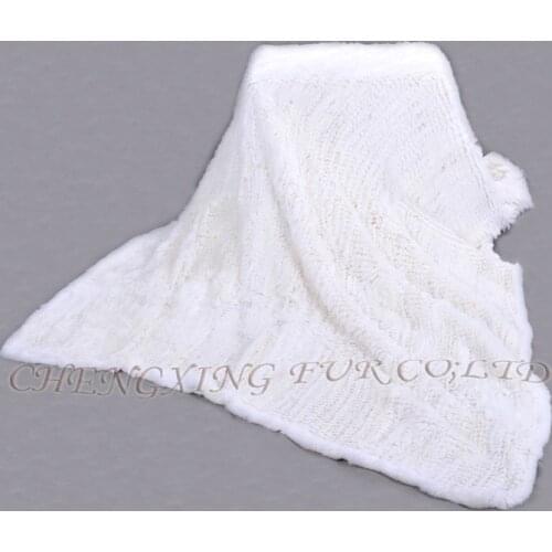 CX-D-95 122X183CM Custom Made Hand Knitted Cream Color Rex Rabbit Fur Throw Blankets Bed