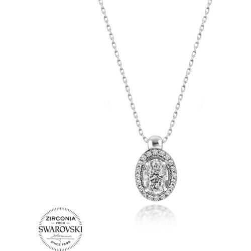 Silver 925 Sterling Swarovski Zirconia Cubic Zirconia Oval Necklace