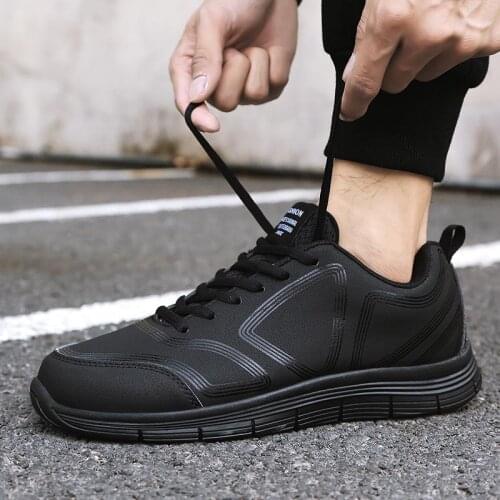 Plus Size Autumn PU Leather Sport Shoes Men Brands Sports Shoes Men Sneakers Mens Running Shoes 2021 Black Training Flat B-778