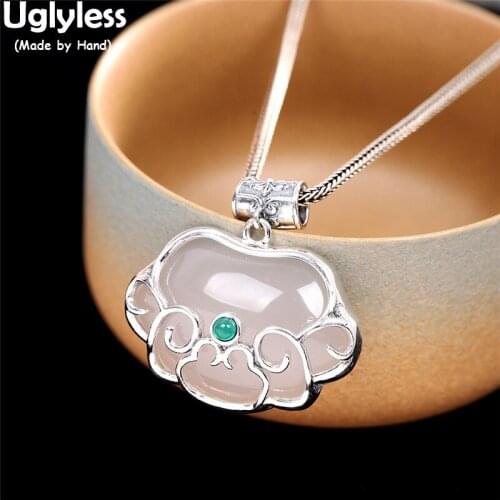 Uglyless Abstract Hear-shape Chalcedony Pendants for Women Real 925 Silver Vines Retro Jewelry Eastern Fashion Necklace NO Chain