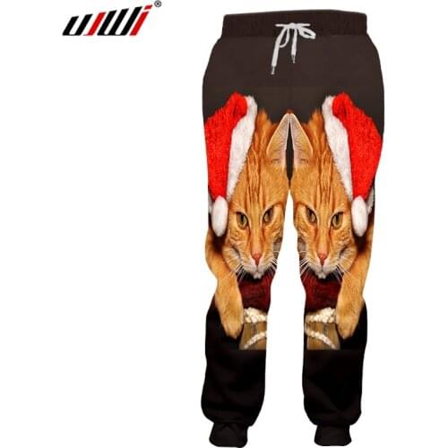UJWI 2020 Autumn Fashion Mens Trend Jogging Pants 3D Playing Christmas Men /Women New Cute cat Elastic Casual Pants hot