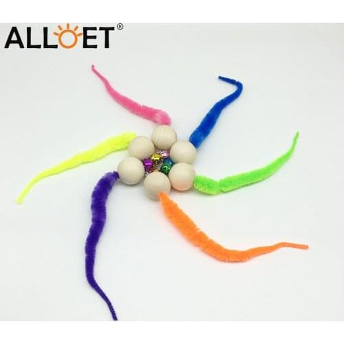Funny Wiggly Balls Cat Bell Pet Chewing Toys Wooden Bead Tail Bell Sounding Kitten Bite Cat Playing Fun Caterpillar Pet Supplies