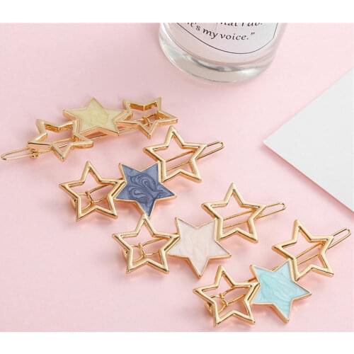 Women girls Simple Gold Metal Acetate Round Star Hair Clips Hair Ornament Alloy Hairpin Barrette Hairclip girls Hair Accessories
