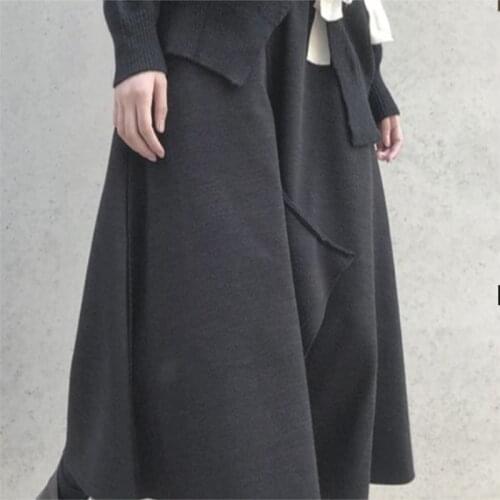Autumn/winter womens new black elastic waist irregular asymmetrical design knit skirt skirt patchwork thick scrub skirt skirt