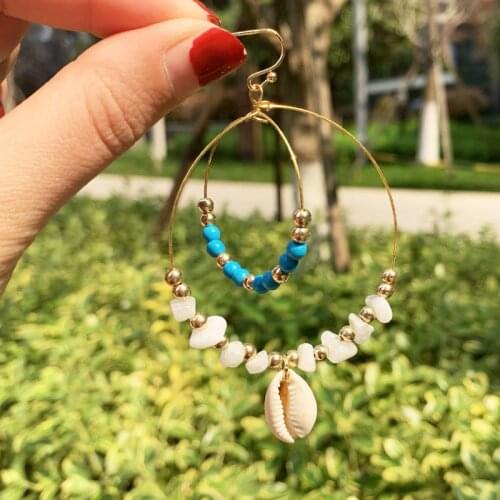 Say Hello Bohemian Turquoises Earrings Beads Shell Crystal Stones Double layers Drop Earring for Women Jewelry Gift G0212