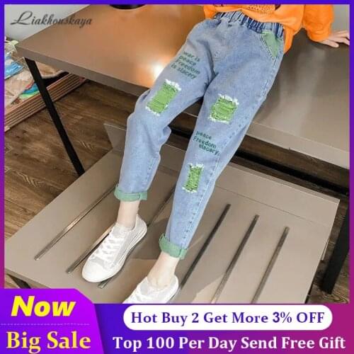 3-13 Years Boutique Jeans For Girls Holes Distrressed Denim Pants Summer Fashion Girls Trousers for Toddler Childrens Clothing