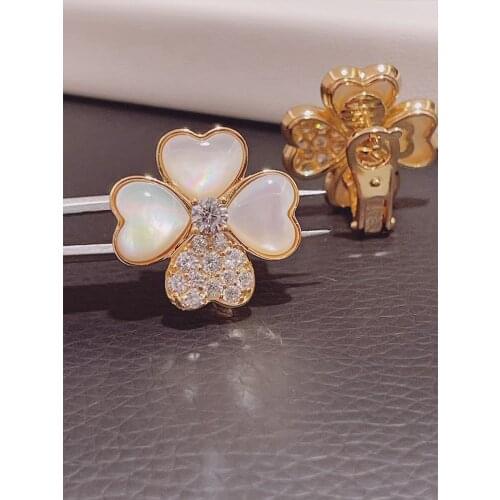 Pure 925 sterling silver hot brand top quality ladies lucky clover studs heart shaped flower ear snap party wedding jewelry girl