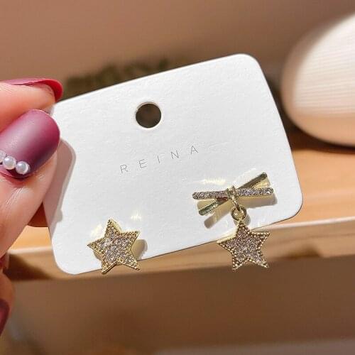 Asymmetrical Earrings Star&bowknot Stud Earrings Small Fresh Fashion Earrings for Women New Fashion Earrings