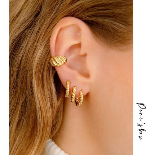 PerisBox 14mm Single Piece Crossiant Twisted Earrings Without Piercing Spiral Geometric Earrings for Women Minimalist Ear Cuff