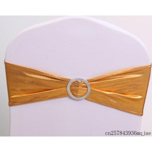 100pcs Metallic Gold Chair Sashes Spandex Lycra Chair Band with Buckle for Wedding Banquet Party Decoration
