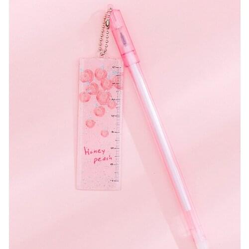 12 PCs Girls Heart Peach Ruler Pendant Gel Pens Set Cute Little Fairy Pendant Pen Student Signature Pen School Office Supplies
