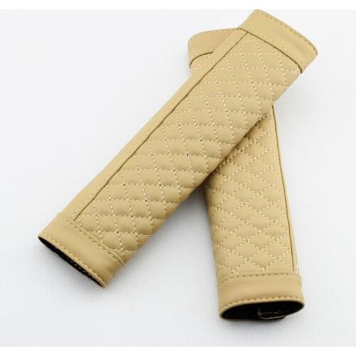 2Pcs Beige Styling Artificial PU Leather 235mm Seat Safety Belt Harnesses Relaxing Shoulder Protector Cover Cushion Accessories