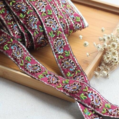 2yard Lace Polyester Gold Wine Red Green High Quality Hand Made Beaded Sequined Wedding Trim Embroidered Retro Lace Bridal