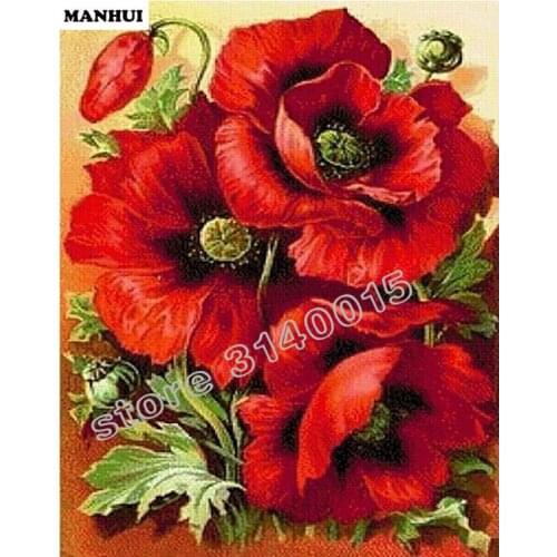 3d diy diamond painting cross stitch rhinestones crystal diamond embroidery mosaic Red flower wall craft painting BEC207
