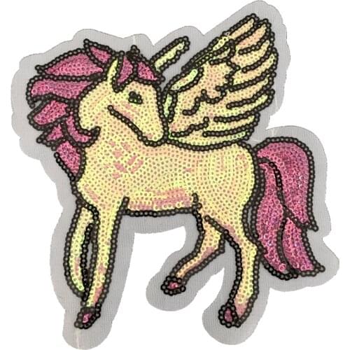5 Pieces/lot Rainbow Color Unicorn Sequined Iron on Patches for Clothes Horse Sequins Patch for Bags DIY Sewing Appliques New