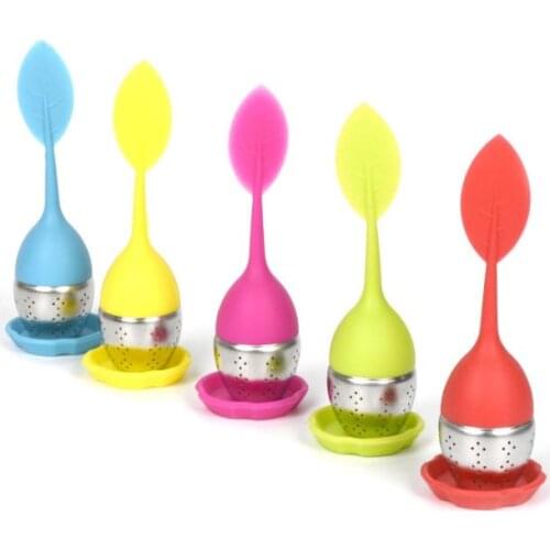 500pc/lot Leaf Silicone Tea Infuser withe Food Grade make tea bag filter creative 304 Stainless Steel Tea Strainers