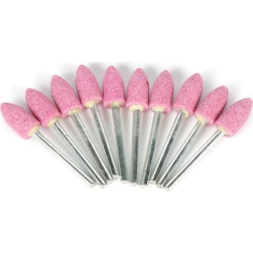 10Pcs Abrasive Mounted Stone For Dremel Accessories Grinding Stone Wheel Head For Dremel Rotary Tools Bullet-Shape Pink