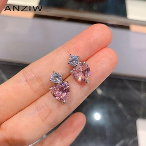 ANZIW Sterling Silver Heart-shaped Cut 9x9mm Lab Created Pink Sapphire Fine Simple Drop Earrings For Women Jewelry Gifts
