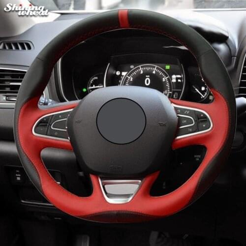 Shining wheat Black Red Leather Car Steering Wheel Cover for Renault Kadjar Koleos Megane Talisman Scenic 2016 2017