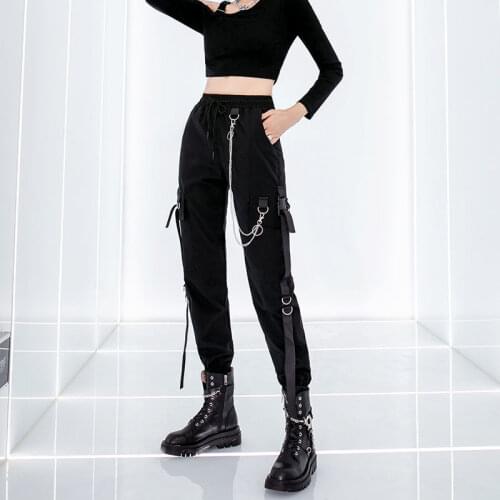 Cargo Pants Women Joggers Chain Pockets Plus Size 2021 New Loose Black Harem Pants Baggy Harajuku Oversize Trousers Women