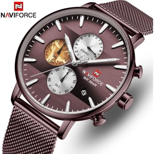 NAVIFORCE Top Luxury Brand Mens Business Quartz Watch Men Stainless Steel Waterproof Mens Watches Chronograph Date Male Clock