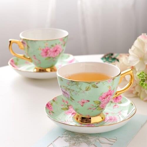 Bone China Vintage Tea Cups 220ml Pastoral Coffee Cup Sets Latte Espresso Porcelain Mug Teaware Gift Home Office Wedding Rose