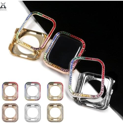 Lebanda apple watch series 6 5 4 colorful full shiny rhinestone case bumper hard frame with crystal cover for iWatch protector