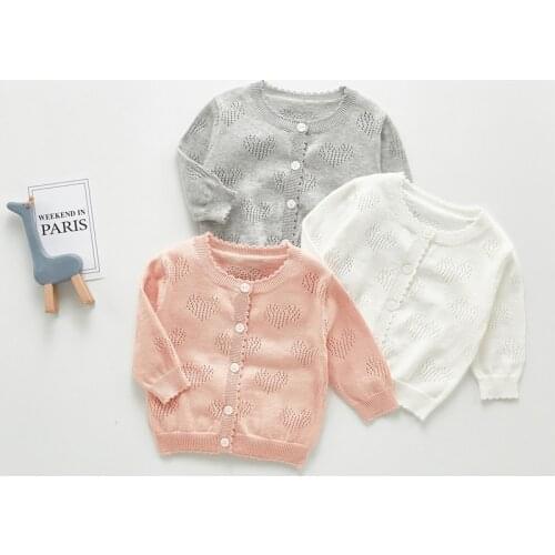 Sweet full heart design long sleeve baby sweater Spring autumn cotton knitted kids cardigans for girls thin coat jackets tops