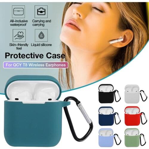 Travel Bluetooth Earphone Protector Replacement Carrying Case TPU Silicone Cover Box With Carabiner for QCY T8 Accessories