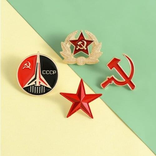Retro USSR Symbol Enamel Pin Red Star Sickle Hammer Cold War Soviet Brooch Gift icon Badge lapel pin For Coat Cap